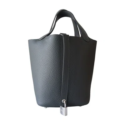 Pre-owned Hermes Picotin Lock Bucket Bag Clemence Palladium Hardware Noir