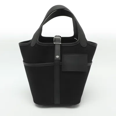 Pre-owned Hermes Hermès Picotin Lock Cargo 18 Black Toile Goeland Canvas And Swift Leather Palladium Hardware Bag
