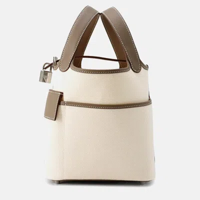 Pre-owned Hermes Picotin Lock Cargo 18 Ecru/etoupe Towar Goeran Swift Leather Bucket Bag In Sand