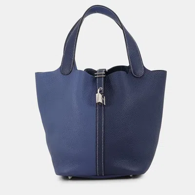 Pre-owned Hermes Picotin Lock Casaque Blue Saphir/blue Brighton Taurillon Clemence Size Mm