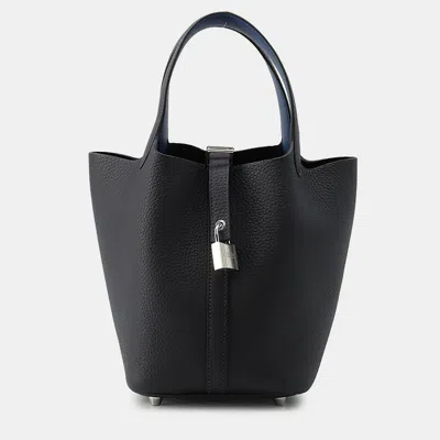 Pre-owned Hermes Picotin Lock Eclat Caban/blue Tie Taurillon Clemence Swift Leather Size Pm