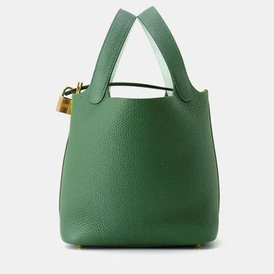 Pre-owned Hermes Picotin Lock Eclat Vert Moyen/vert Peppermint Taurillon Clemence Swift Leather Size Pm In Green