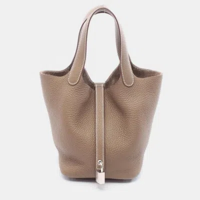 Pre-owned Hermes Picotin Lock Etoupe Grey Togo Pm In Brown