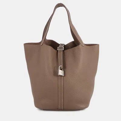 Pre-owned Hermes Picotin Lock Etoupe Taurillon Clemence Size Gm In Brown