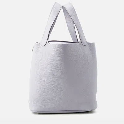 Pre-owned Hermes Picotin Lock Green Pantan Taurillon Clemence 22 In Gray