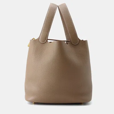 Pre-owned Hermes Picotin Lock Mm Etoupe Taurillon Clemence Bag In Brown