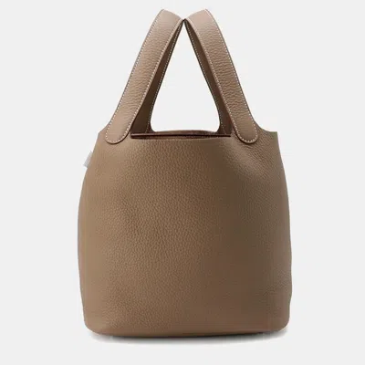 Pre-owned Hermes Picotin Lock Mm Etoupe Taurillon Clemence Bucket Bag In Brown