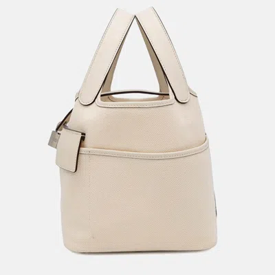 Pre-owned Hermes Picotin Lock Pm Cargo Nata Towar Goeran Swift Leather Bag In White