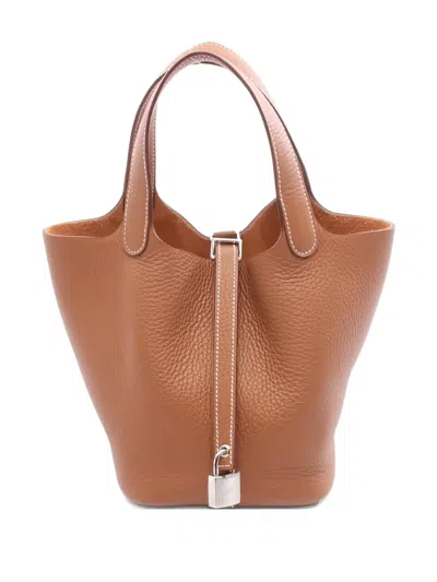Pre-owned Hermes Picotin Lock Pm Clemence Tote Bag In Brown