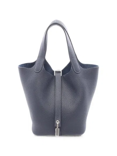 Pre-owned Hermes Picotin Lock Pm Tote Bag In Blue