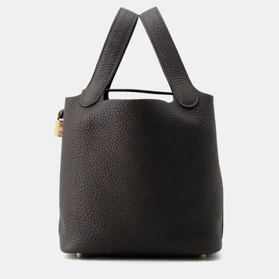 Pre-owned Hermes Picotin Lock Pull Noir Taurillon Clemence Size Pm In Black