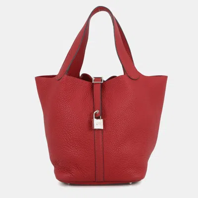 Pre-owned Hermes Picotin Lock Rouge Casaque Taurillon Clemence Size Mm In Red
