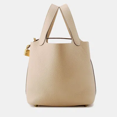 Pre-owned Hermes Picotin Lock Trench Taurillon Clemence Pm In Sand