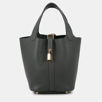 Pre-owned Hermes Picotin Lock Vert Mangrove Taurillon Clemence Size Pm In Green