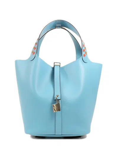 Pre-owned Hermes Picotin Mm Epsom Leather Tote Bag In Blue