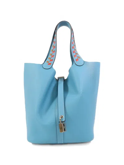 Pre-owned Hermes Picotin Mm Epsom Tote Bag In Blue