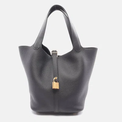 Pre-owned Hermes Picotin Mm Handbag K Clemence Leather Black Noir Ghw