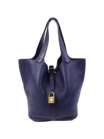 Pre-owned Hermes Picotin Mm Togo Leather Tote Bag In Blue