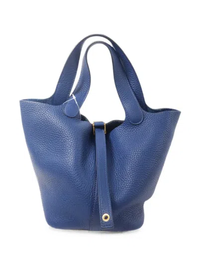 Hermes Picotin Pm Leather Mini Tote Bag In Blue