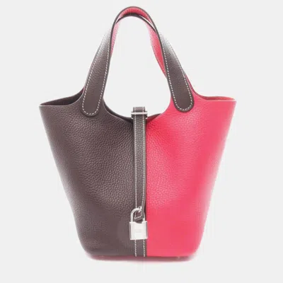 Pre-owned Hermes Picotinpm Rouge Sellier Rose Mexico Bag In Brown