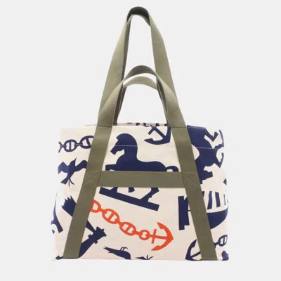 Pre-owned Hermes Picto De Plage Marine Orange Canvas Beach Tote Bag In Beige