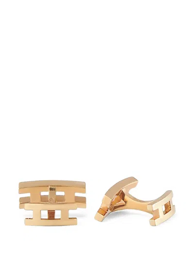 Pre-owned Hermes Pierced H Cufflinks In Pink