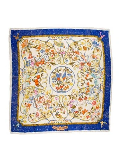Pre-owned Hermes Pierres D'orient Et D'occident Silk Plissé Scarf In White