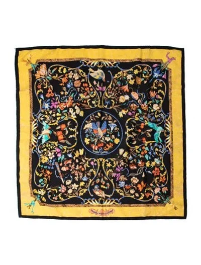 Pre-owned Hermes Pierres D'orient Et D'occident Silk Scarf In Black/yellow