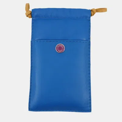 Pre-owned Hermes Pillow Phone Case Blue France/sesame Lambskin