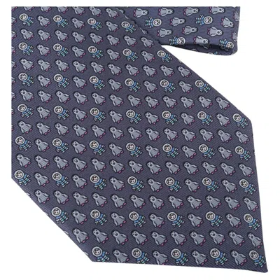 Pre-owned Hermes Pingloo Twillbi Silk Gris Fonce Blue Moyen Tie
