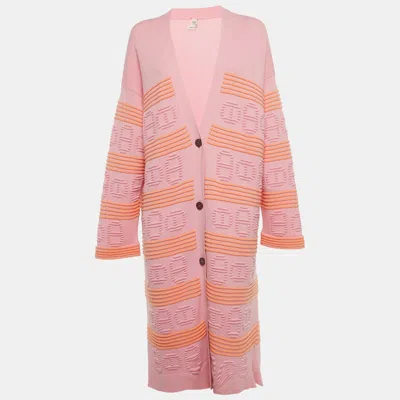 Pre-owned Hermes Pink & Orange Cashmere Knit Long Cardigan L
