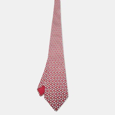 Pre-owned Hermes Hermès Pink Bird Print Silk Traditional Tie