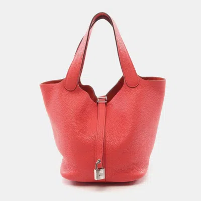 Pre-owned Hermes Picotin Lock Mm Hand Tote Bag Clemence Leather Pink Bougainvillier N