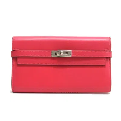 Pre-owned Hermes Pink Box Calf Leather Long Wallet (bi-fold) ()