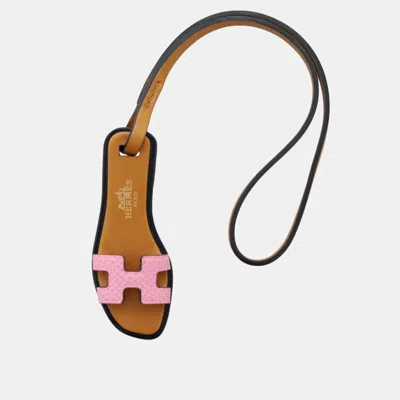 Pre-owned Hermes Pink Brown Leather Oran Nano Bag Charm