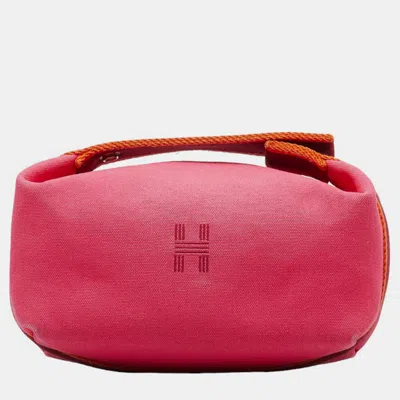 Pre-owned Hermes Pink Canvas Toile Bride-a-brac Travel Case Pm Clutch