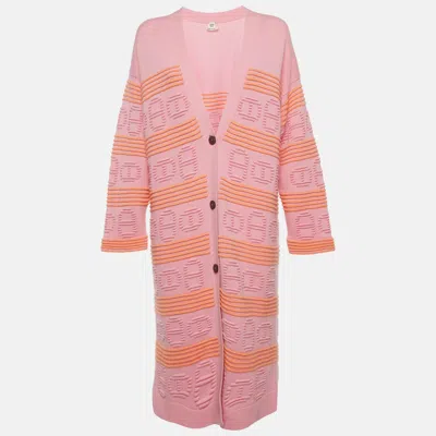 Pre-owned Hermes Pink Chaine D'ancre Pattern Knit Long Cardigan S