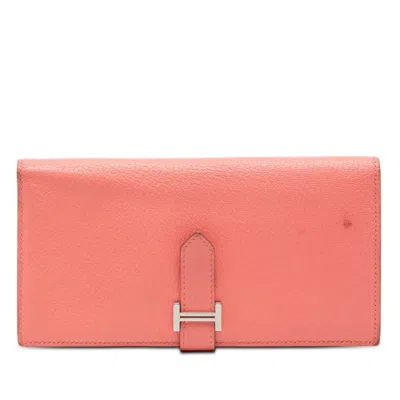 Pre-owned Hermes Pink Chevre Leather Leather Long Wallet (bi-fold) ()