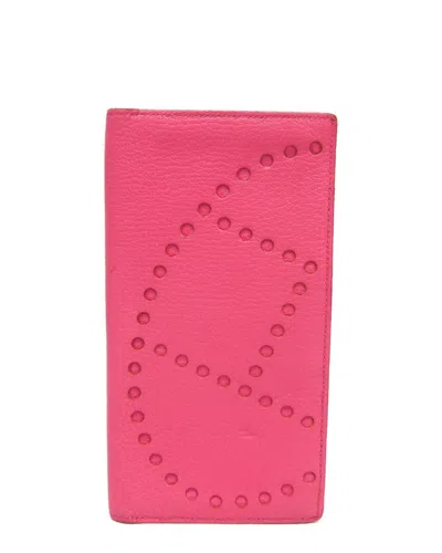 Pre-owned Hermes Hermès Pink Chevre Leather Long Bill Wallet (authentic Pre-loved)