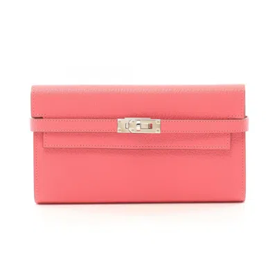 Pre-owned Hermes Pink Chevre Leather Long Wallet (bi-fold) ()