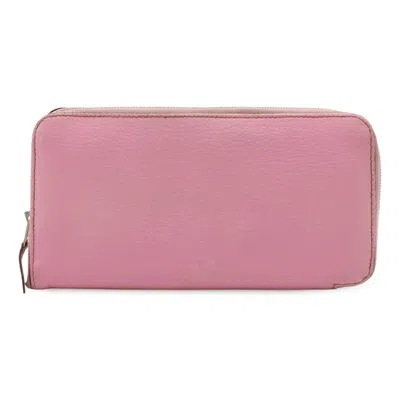 Pre-owned Hermes Pink Chevre Leather Long Wallet (bi-fold) ()