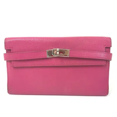 Pre-owned Hermes Pink Chevre Leather Long Wallet (bi-fold) ()