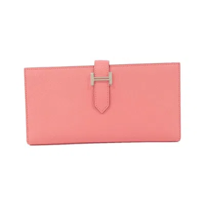 Pre-owned Hermes Pink Chevre Leather Long Wallet (bi-fold) ()