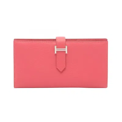 Pre-owned Hermes Pink Chevre Leather Long Wallet (bi-fold) ()