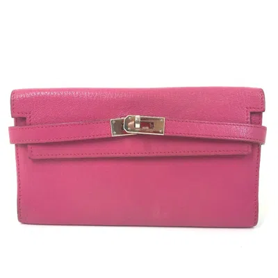 Pre-owned Hermes Pink Chevre Leather Long Wallet (bi-fold) ()