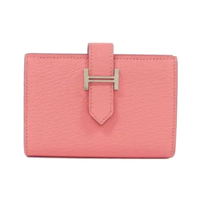 Pre-owned Hermes Pink Chevre Leather Wallet (bi-fold) ()