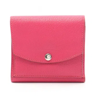 Pre-owned Hermes Pink Chevre Leather Wallet (tri-fold) ()
