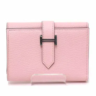 Pre-owned Hermes Pink Chevre Leather Wallet (tri-fold) ()