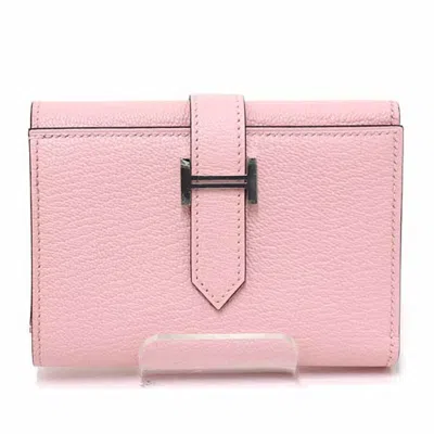 Pre-owned Hermes Pink Chevre Leather Wallet (tri-fold) ()
