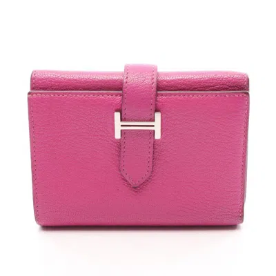 Pre-owned Hermes Pink Chevre Leather Wallet (tri-fold) ()